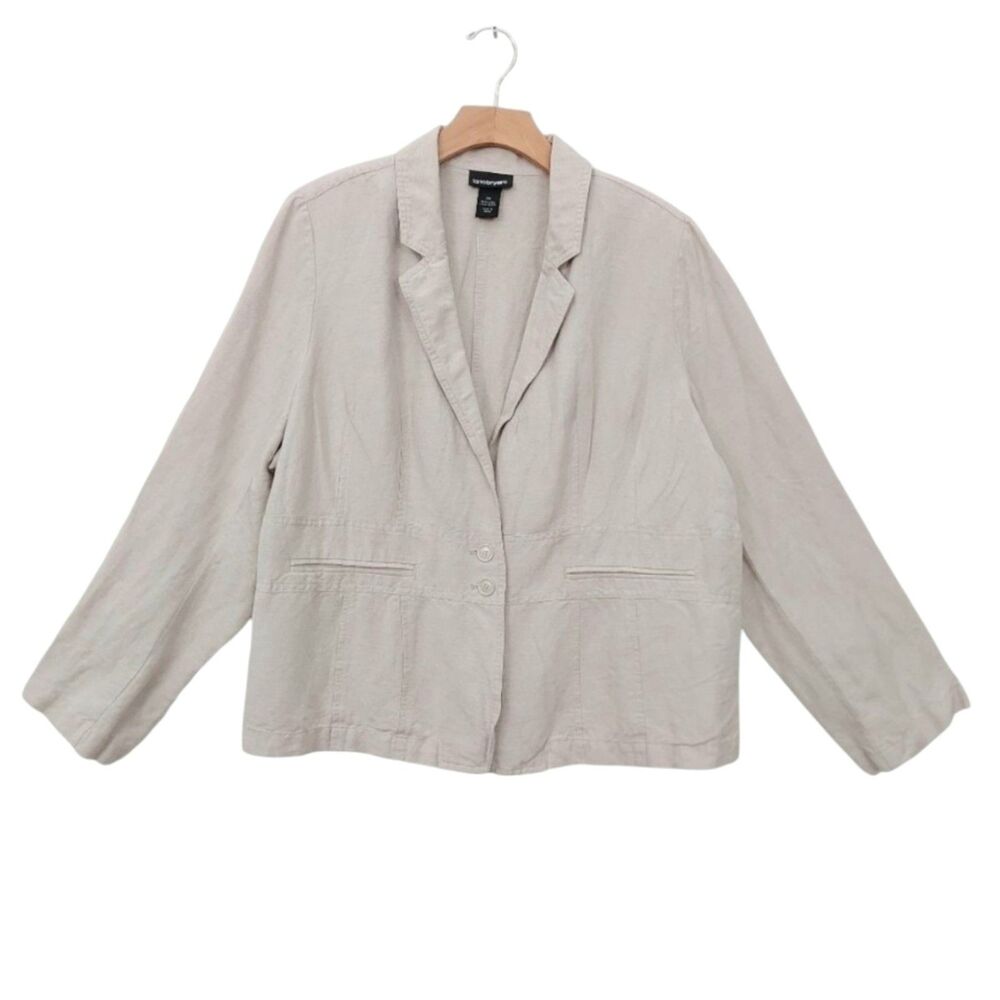 Lane Bryant Womens 20 Beige Linen Blend Blazer Two Button Office Career Casual